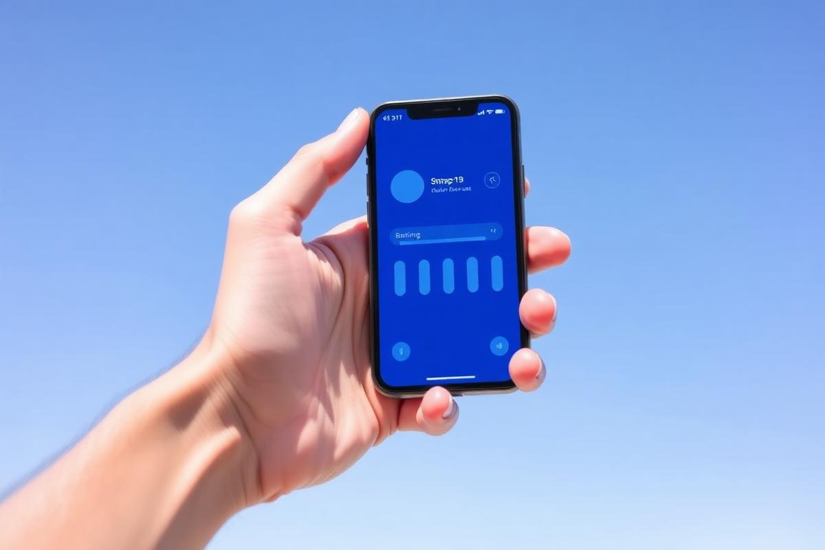 Mobil s bankovní aplikací zobrazující cashback, ruka drží telefon